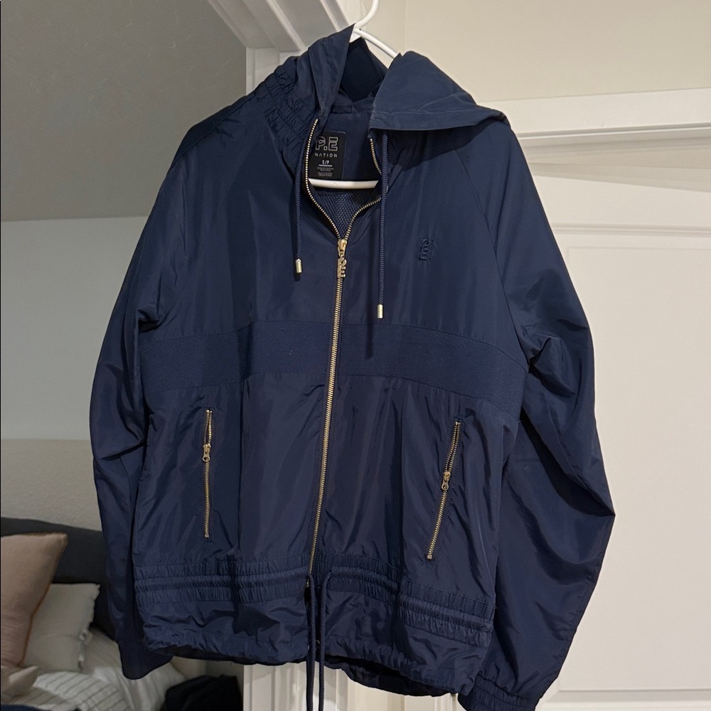 P.E Nation Dark Blue Windbreaker with Gold Zippers